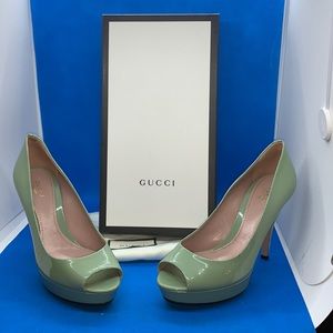 Gucci Stunning‎ Green Patent Leather Heels Pumps Sz 37